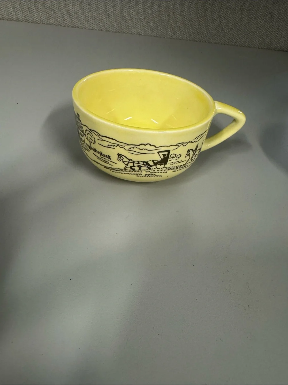 VTG Yellow Cottage Core Country Pattern Ceramic Coffee Mugs - Pair of 2